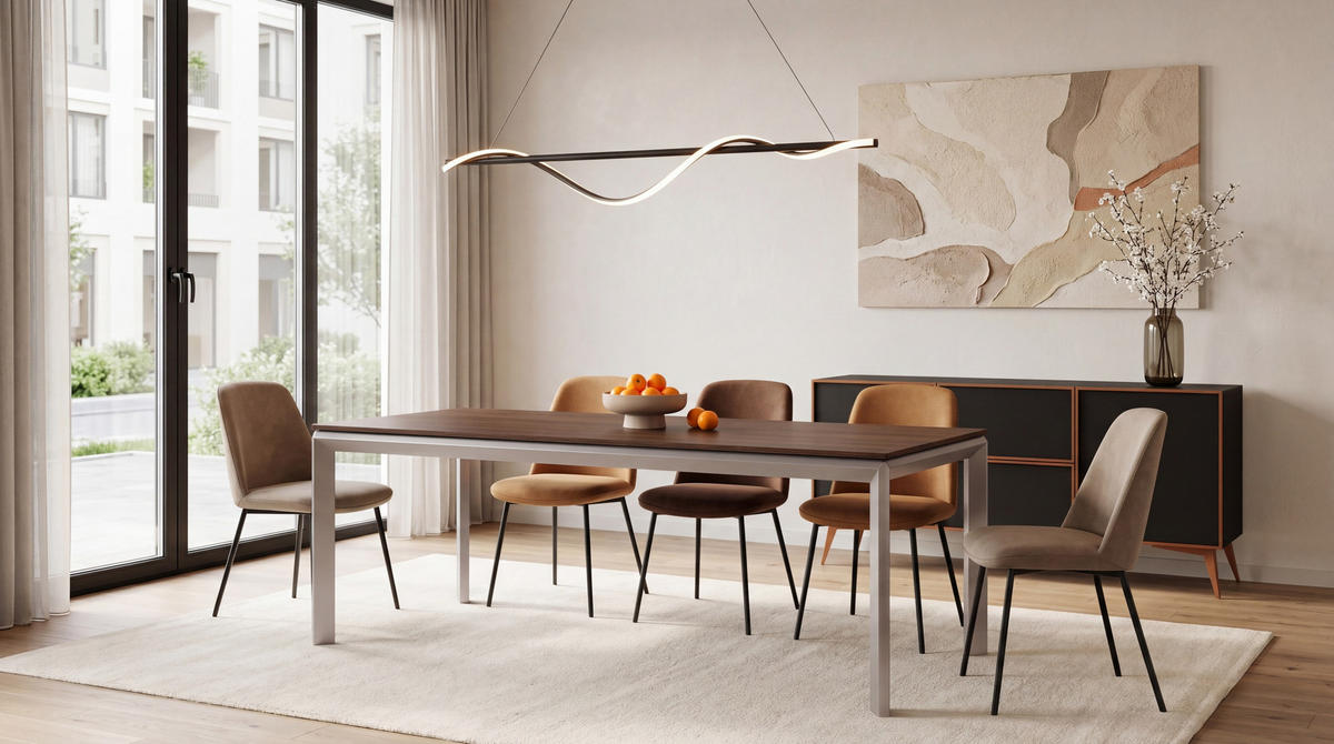 ESSTISCH Elan rechteckig ausziehbar verlängerbar mit Schwarzen Metallbeinen, Walnuss Braun 180-270/90/76 cm - Kaschmir/Walnussfarben, Holzwerkstoff/Metall (90/270/76cm) - WFL GROUP