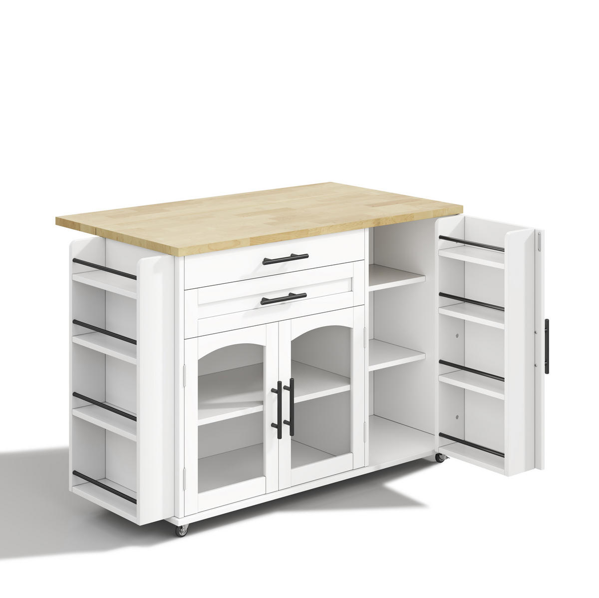 KÜCHENINSEL 120/90/45 cm Natur/Weiß aus MDF mit klappbarer Tischplatte - Naturfarben, Holzwerkstoff (70/90/138cm) - OKMYHOME
