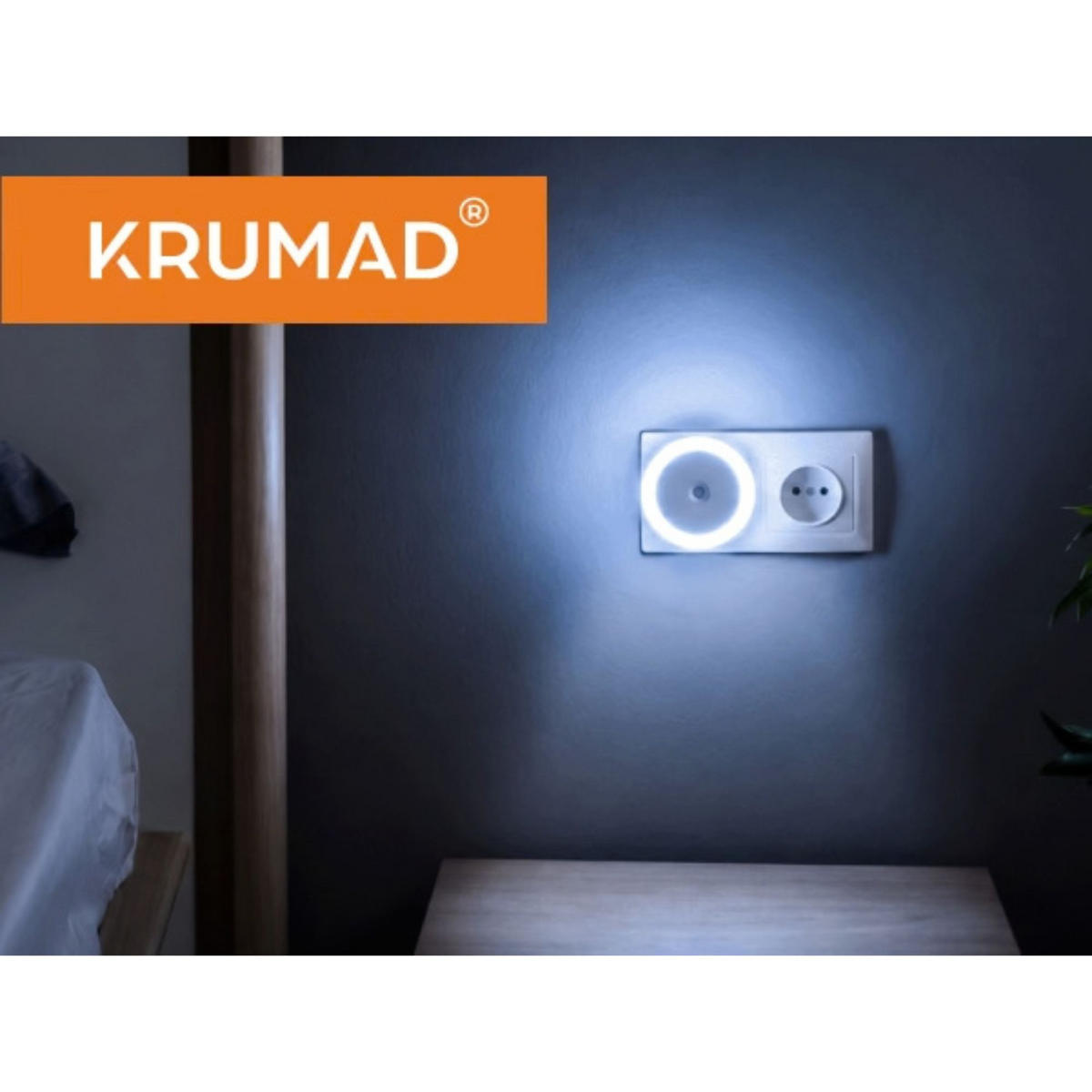 NACHTLICHT, 2 Stück Steckdose mit Bewegungssensor - Weiß, Kunststoff (8/2/8cm) - KRUMAD