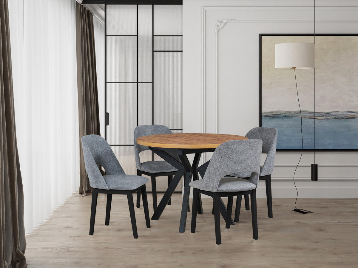 STUHL 2er Set MONTI 2, schwarz, aragon 93 - Schwarz/Grau, Holz (45/82/40cm) - Leaf Design