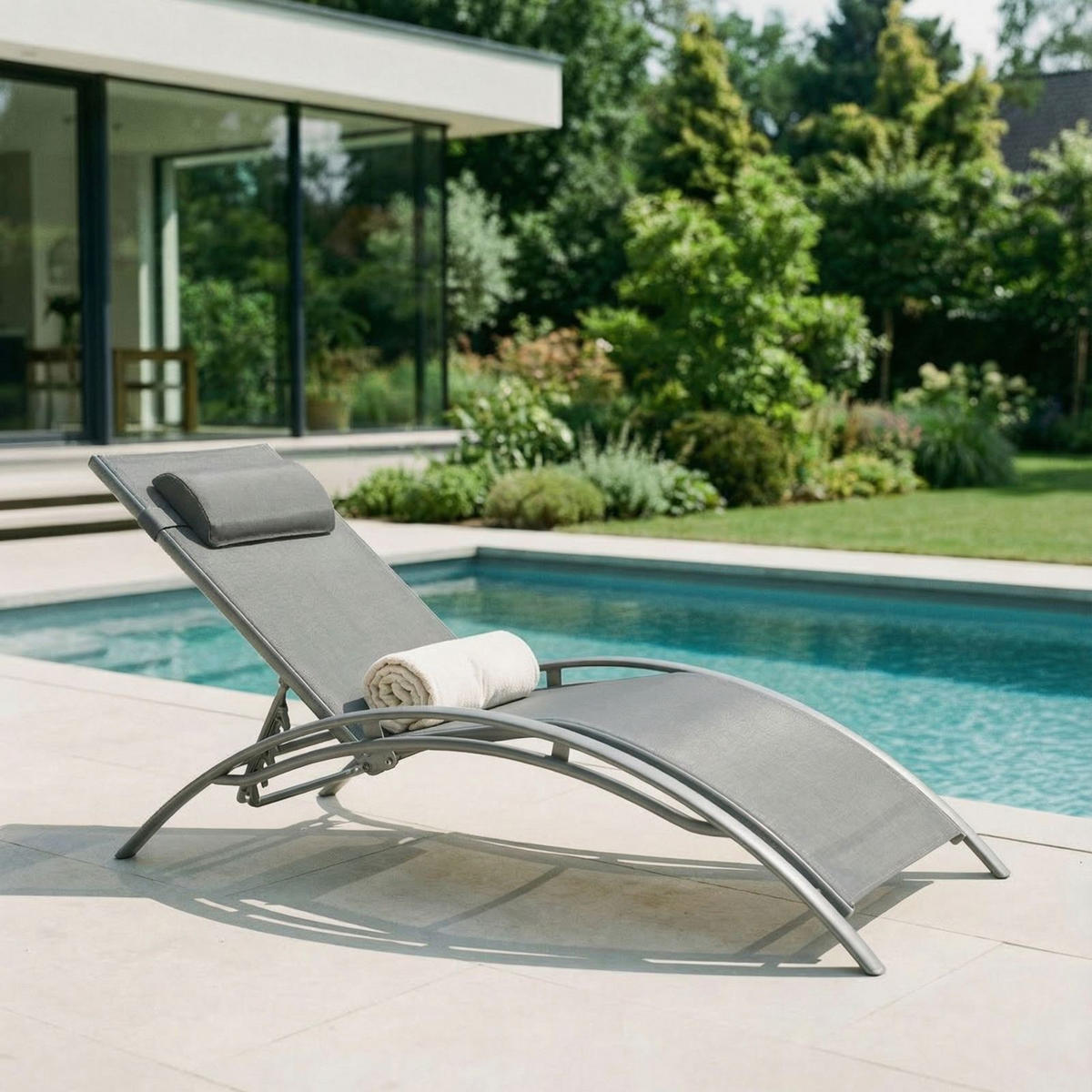 GARTENLIEGE RELAX grau - Grau, Textil/Metall (179/88/64cm) - IDIMEX