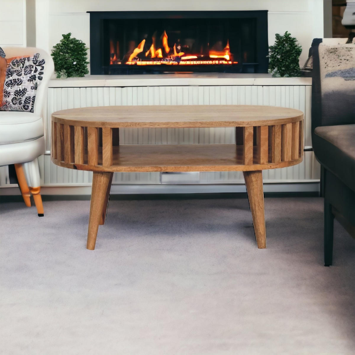 COUCHTISCH aus Massivholz - Kastanienfarben/Messingfarben, Holz/Metall (50/80/40cm) - Artisan Furniture