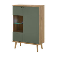 HIGHBOARD Salbei, Eiche Evoke, skandinavisch 90 x 134 cm, Kommode 2-türig mit Glaselement - Salbeigrün/Eichefarben, Glas/Holz (90/134/40cm) - Furn.Design