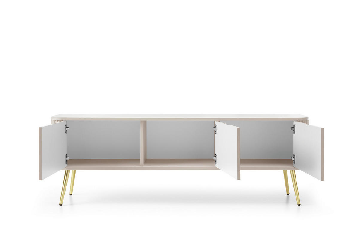 TV-SCHRANK "NOVA" Kaschmir 154x39x56cm Geriffelt Regal, 2-Türen, Schublade, Gold Beine - Kaschmir/Goldfarben, Holzwerkstoff/Kunststoff (168/56/39cm) - DomoHome
