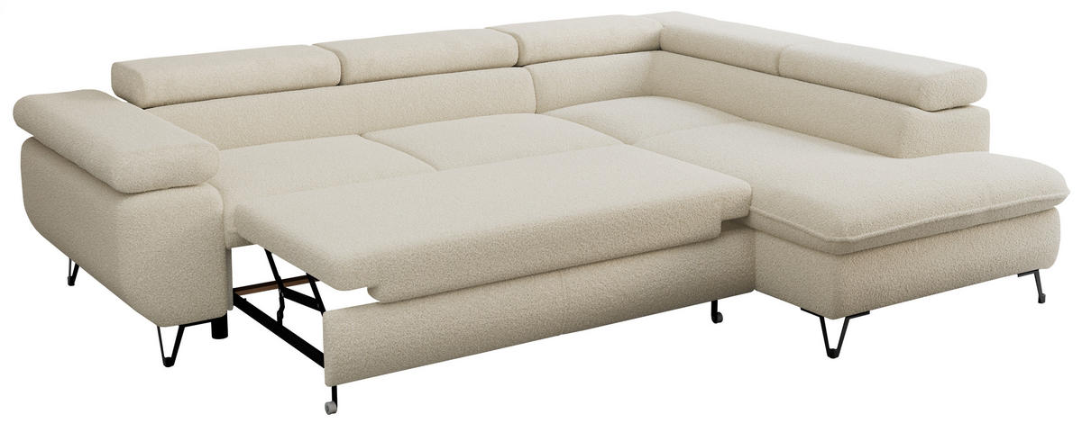 ECKSOFA PEDRO L Beige Boucle - Rechts Seite - Beige/Schwarz, Textil/Metall (273/208cm) - MKS