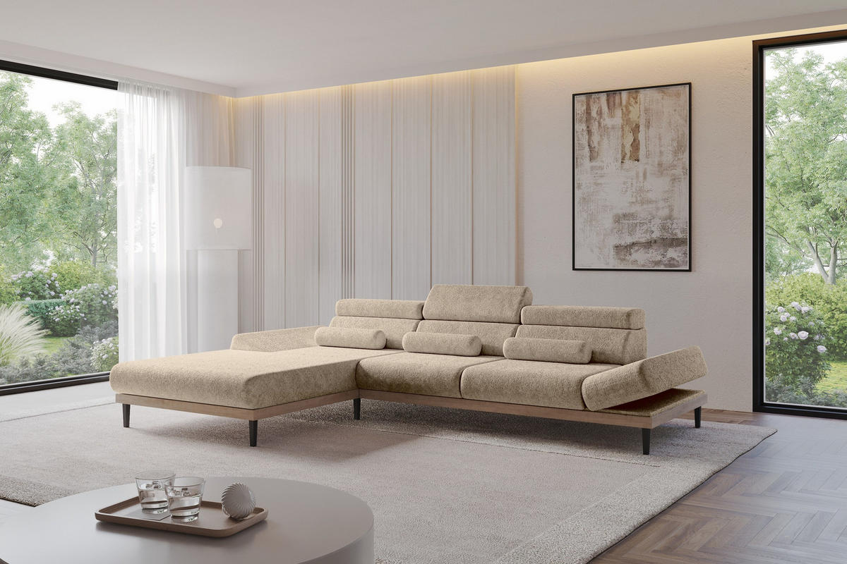 ELEKTRISCHES ECKSOFA Links MONA 316x205x85 Braun Velours - Braun, Holzwerkstoff/Textil (316/205cm) - ALTDECOR