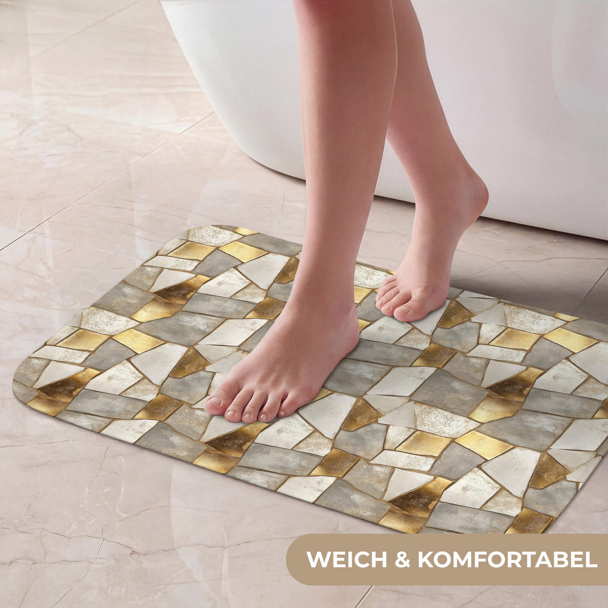 KOUPELNOVÁ PŘEDLOŽKA Mozaika - Mramor - Zlato 60x40 cm - šampaňská, textil/plast (60/40cm)