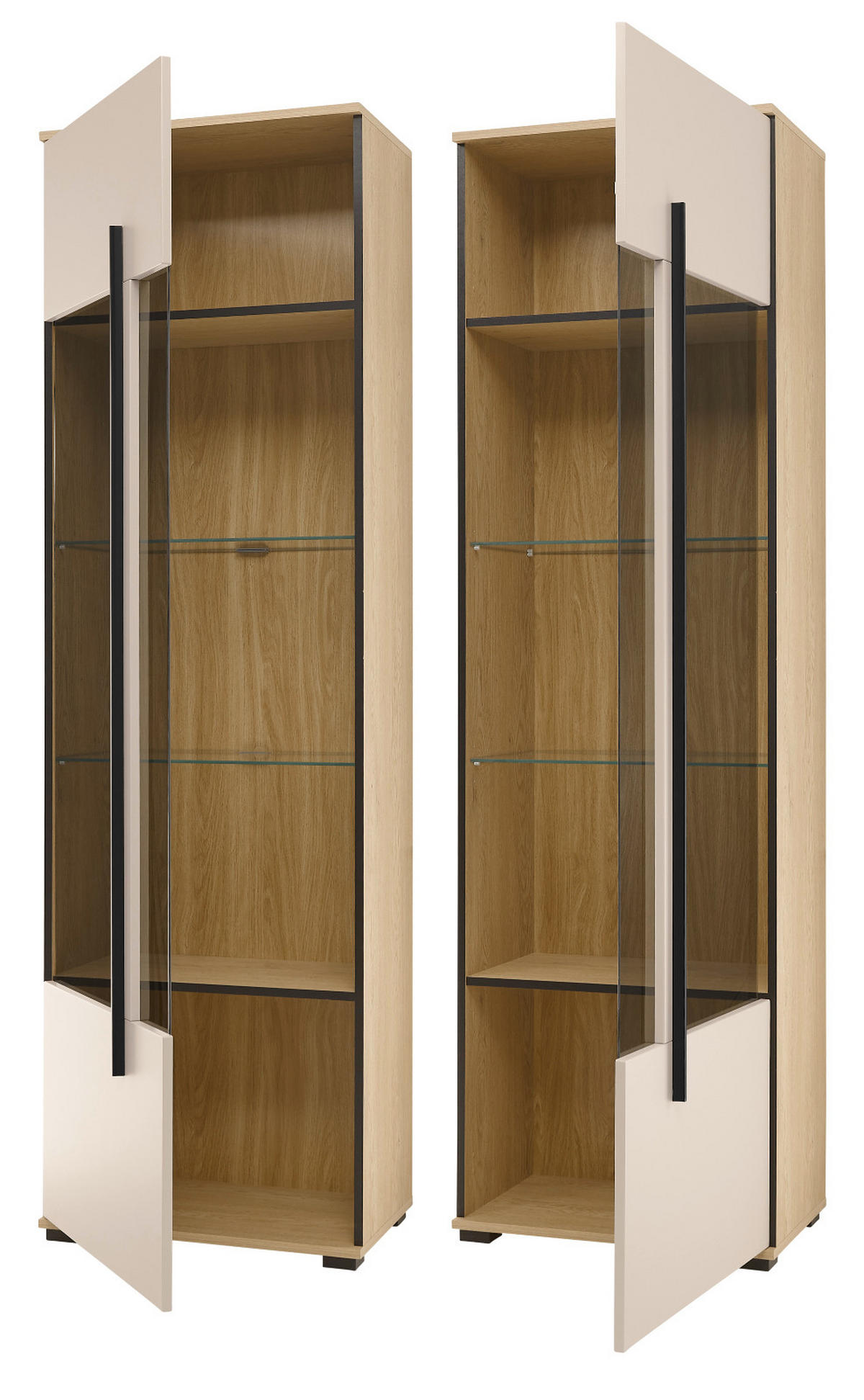 VITRINE Kaschmir, Eiche 60 cm, Vitrinenschrank für Wohn- und Esszimmer - Kaschmir/Eichefarben, Glas/Holzwerkstoff (60/200/37cm) - Furn.Design