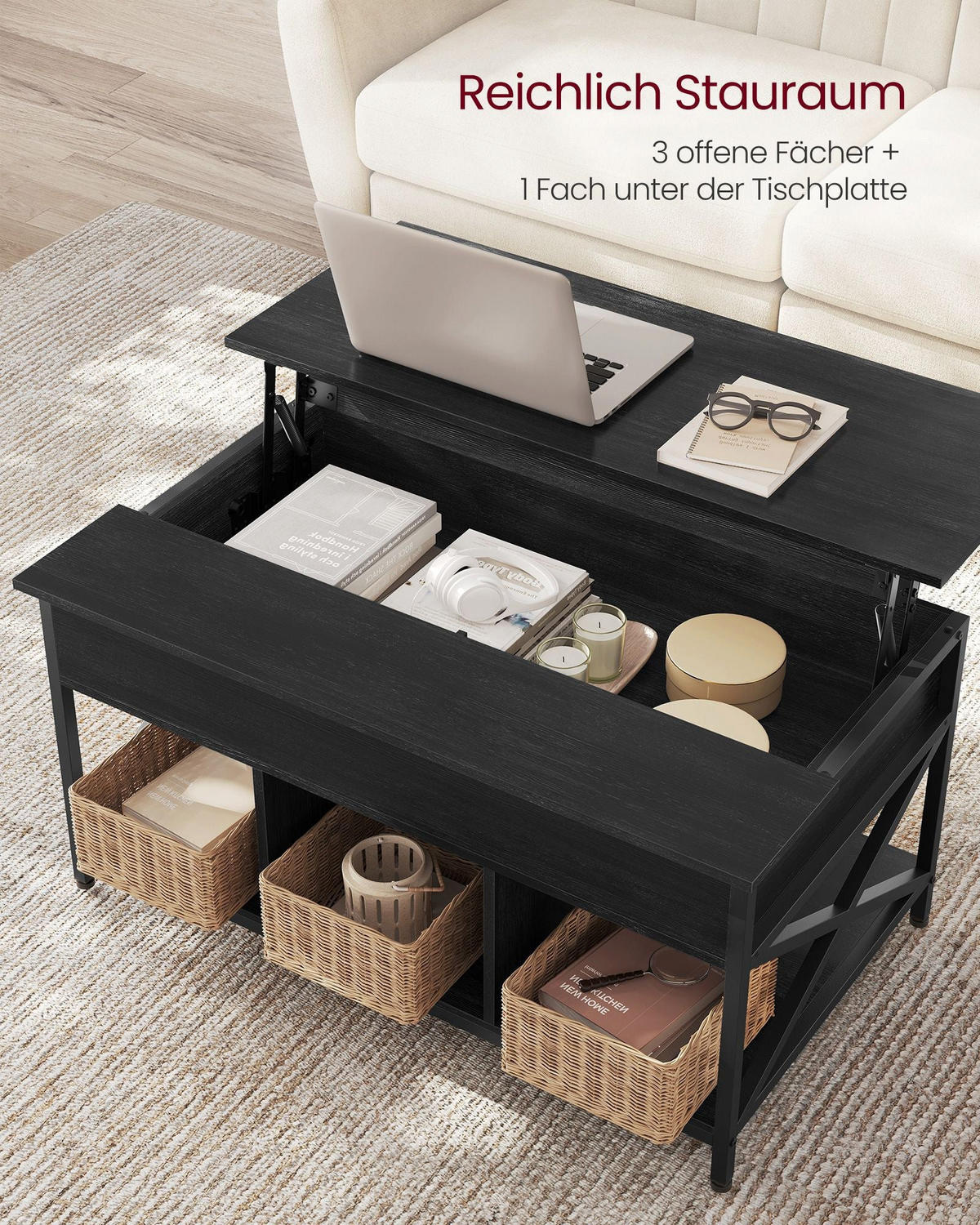 COUCHTISCH SAO TOME - Schwarz, Holzwerkstoff (60/100/62cm) - Hansiro