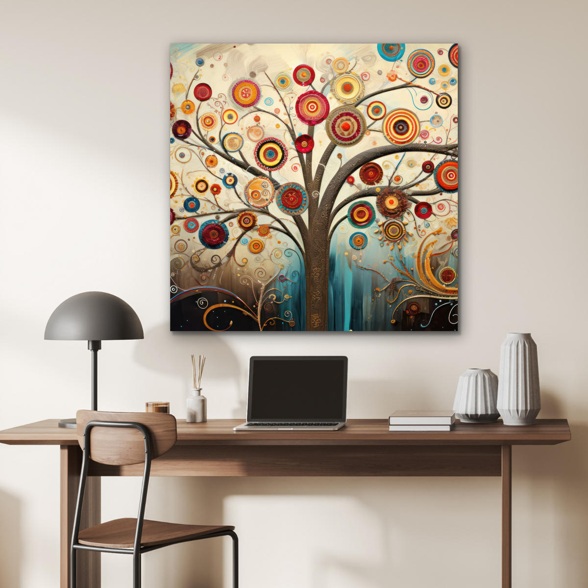 KOVOVÝ OBRAZ Strom - Strom života - Farba 90x90 cm - hnedá, kov (90/90cm) - MuchoWow