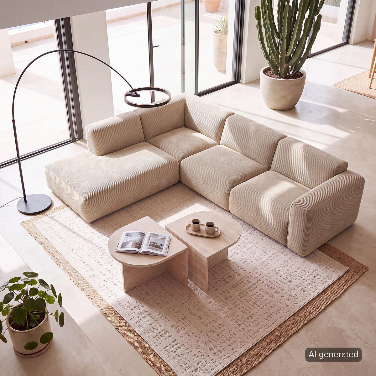 3-SITZER ECKSOFA mit Recamiere - Taupe/Schwarz, Kunststoff/Textil (295/231cm) - home24
