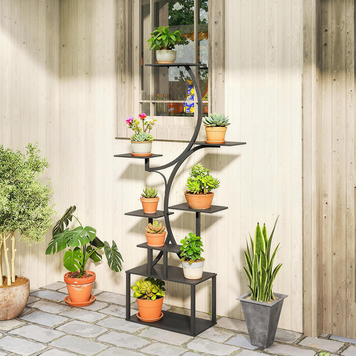 BLUMENTREPPE DE-12317 8-stufig, S-Form, 74/26/158,5 cm Schwarz - Schwarz, Metall (26/158.5/74cm) - ComfortXL