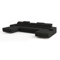 WOHNLANDSCHAFT OMBRA Schwarz Velours-Stoff mit Schlaffunktion - Schwarz, Holz (425/90/202cm) - MASSENO