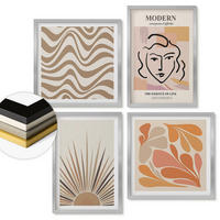 WANDBILDER 4er Set - 50x50 cm & 40x60 cm Silberner Rahmen - Sonnen-Boho-Pastelltönen - Silberfarben, Kunststoff (50/50cm) - ArtPrintCave