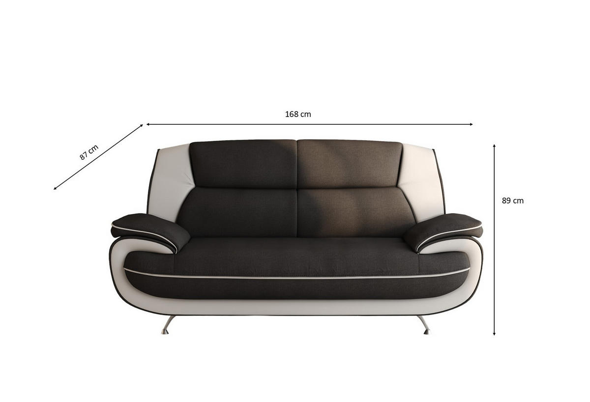 SOFA 2-Sitzer, Stoff Kronos, Schwarz + Weiß, Palermo - Schwarz, Holz (168/89/87cm) - Kaiser Möbel