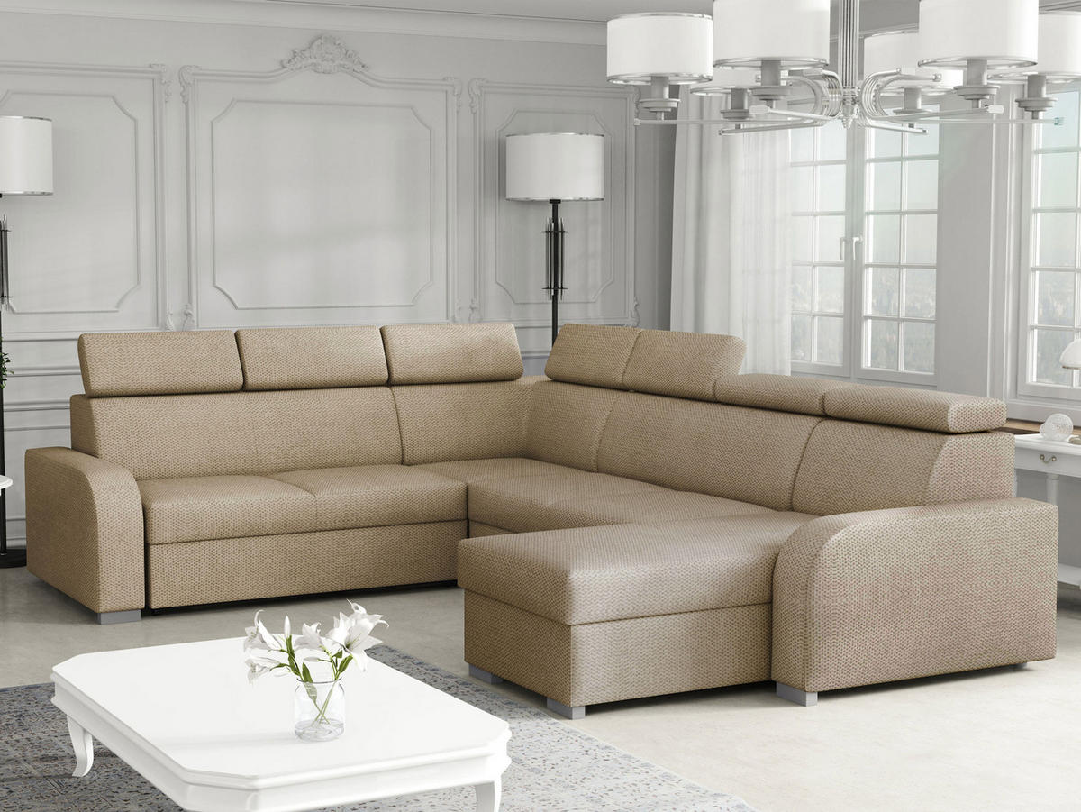 WOHNLANDSCHAFT Oslo 2rR2pLC - Silberfarben/Naturfarben, Holz/Kunststoff (315/85/250cm) - MIRJAN24