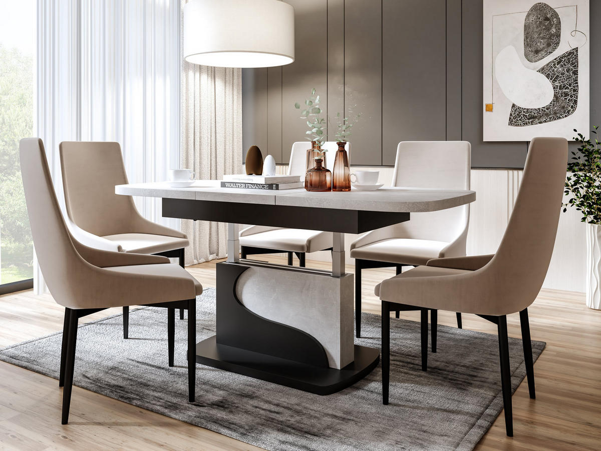 COUCHTISCH rechteckig Beton - Schwarz ausziehbar höhenverstellbar - Hellgrau/Schwarz, Holzwerkstoff (70/120/58cm) - designimpex