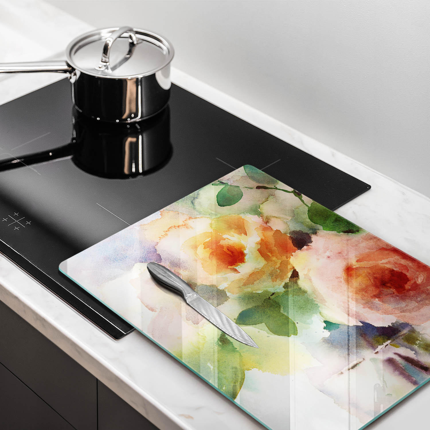 GLASPLATTE 40x52 cm Gemalte Blumen - Dunkelblau, Glas (40/52cm) - Wallfluent