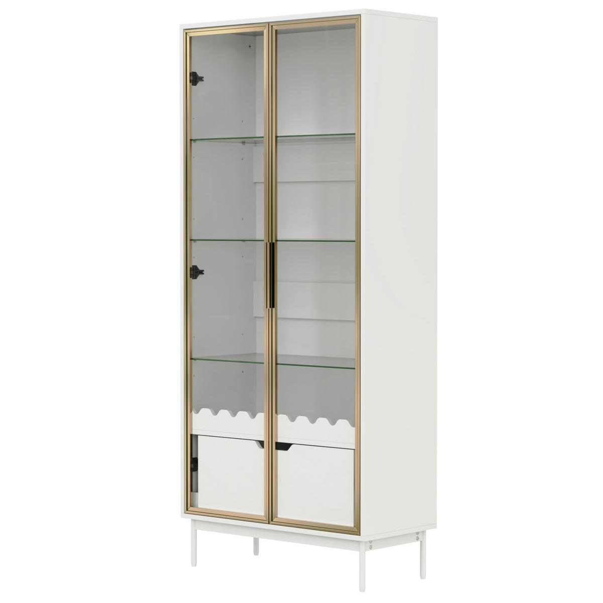 HOCHSCHRANK Weiß-Gold, Glastür & Schublade, 75 x 35 x 170,8 cm - Weiß, Holzwerkstoff (75/170.8/35cm) - Urban Meuble