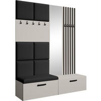 GARDEROBE Margaret I+II 162/203/43 mit gepolsterten Paneelen/Lamellen/Spiegel - Kaschmir/Schwarz, Holzwerkstoff/Kunststoff (162/203/43cm) - Beautysofa