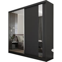 SCHWEBETÜRENSCHRANK Gabo 200 cm mit Spiegel, 2-türig, schwarz - Schwarz, Kunststoff (200/216/61cm) - Margaret Hadas24
