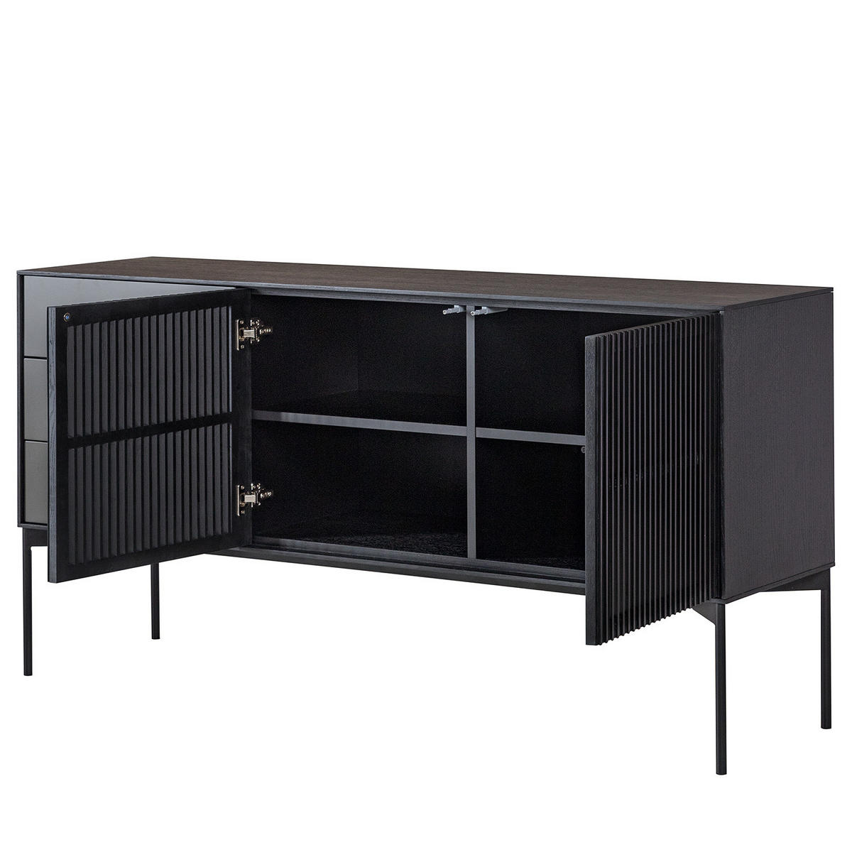 SIDEBOARD - Echtholzfurnier - Eiche Schwarz - Eichefarben/Schwarz, Holz/Holzwerkstoff (160/82/45cm) - home24