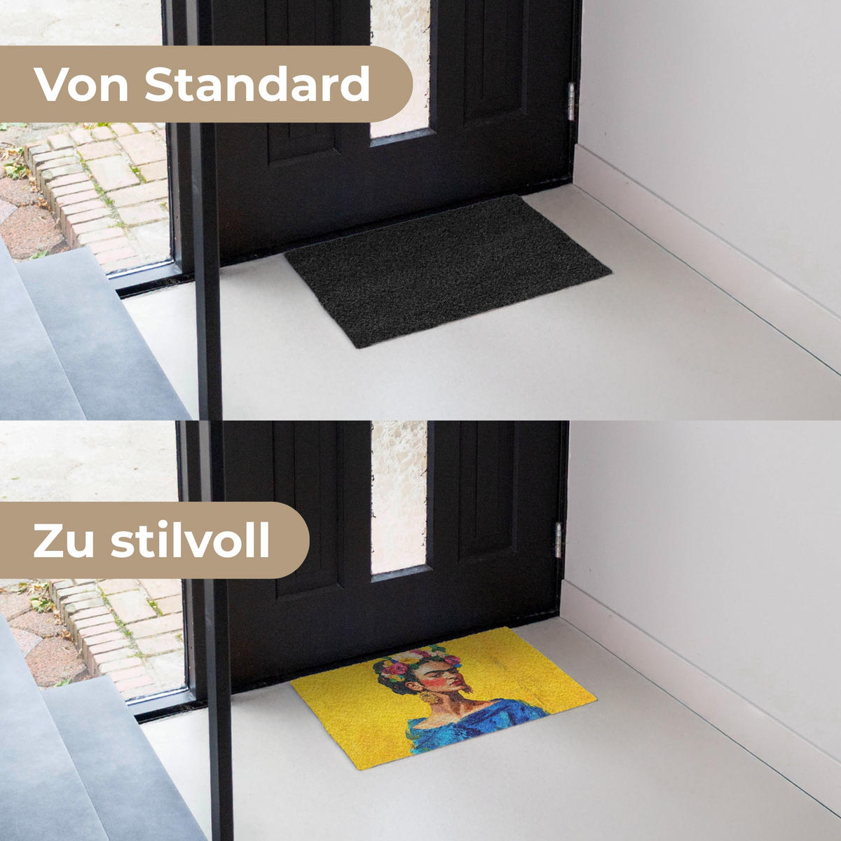 ROHOŽKA Frida Kahlo - Žena - Žlutá - Modrá - Květiny 60x40 cm - žlutá, plast/umělá hmota (60/0.4cm) - MuchoWow