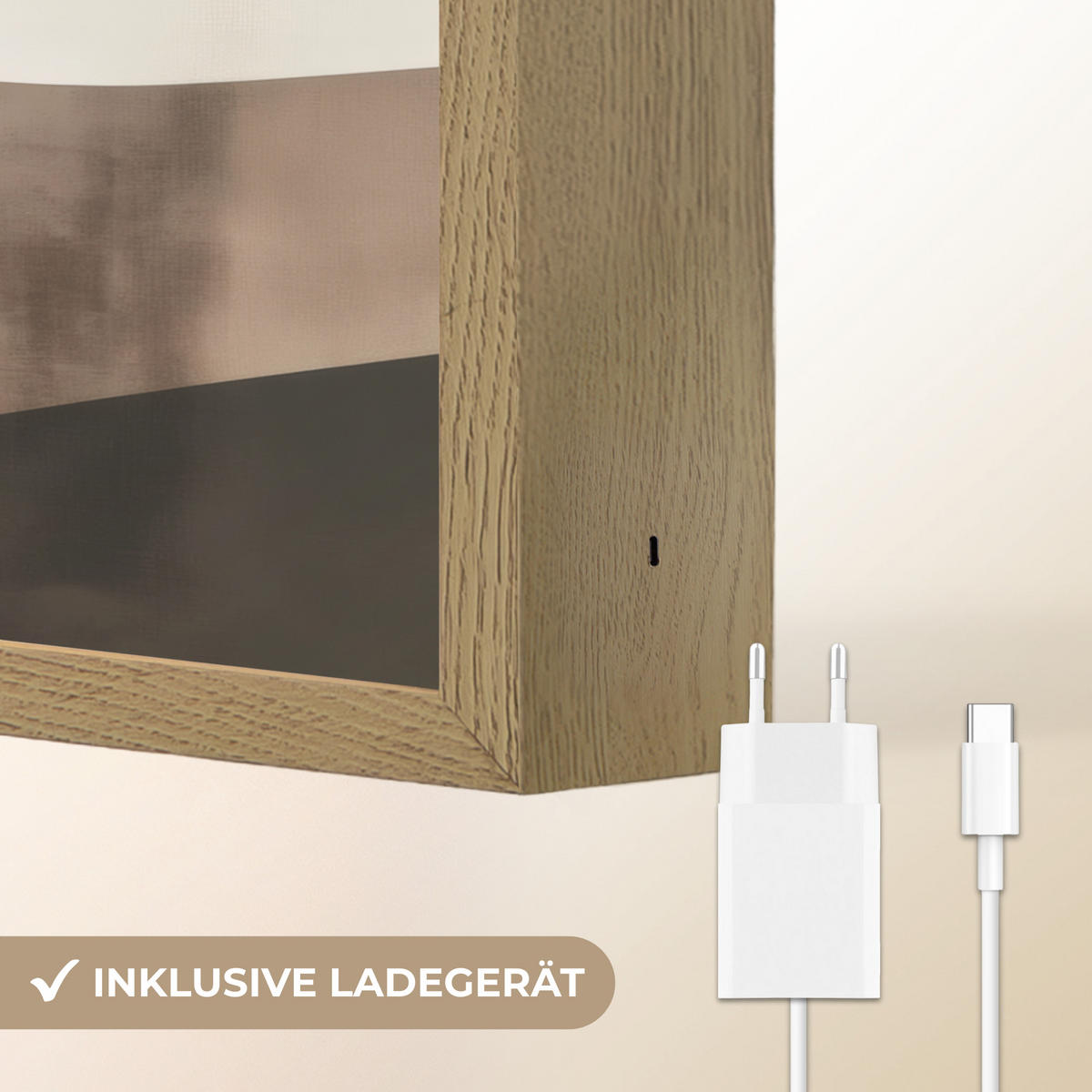 NÁSTĚNNÁ LAMPA S AKUMULÁTOREM Abstraktní - Krajina - Vlny - Krémová barva 40x30 cm - šedohnědá, kompozitní dřevo (40/30/8cm) - OnlyWow