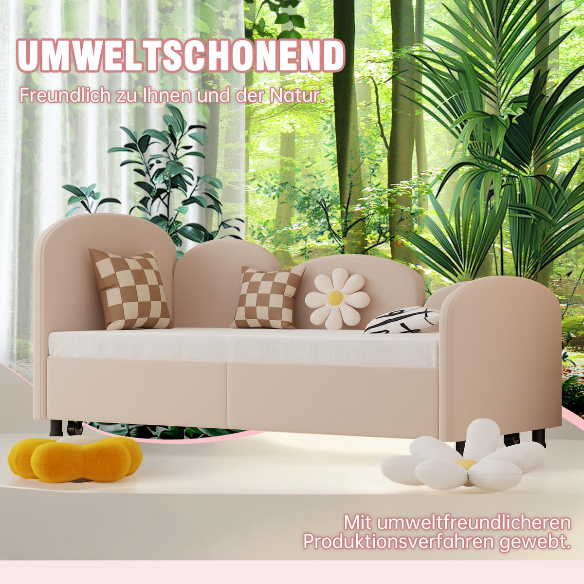 DAYBETT 90x200 cm Samt Schubladen - Rosa, Metall (90/200cm) - Fortuna Lai