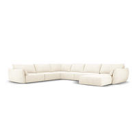 PANORAMASOFA links Kaelle aus Chenille-Stoff leichtes beige 8 Sitzplätze - Creme, Textil (284/85/384cm) - Micadoni
