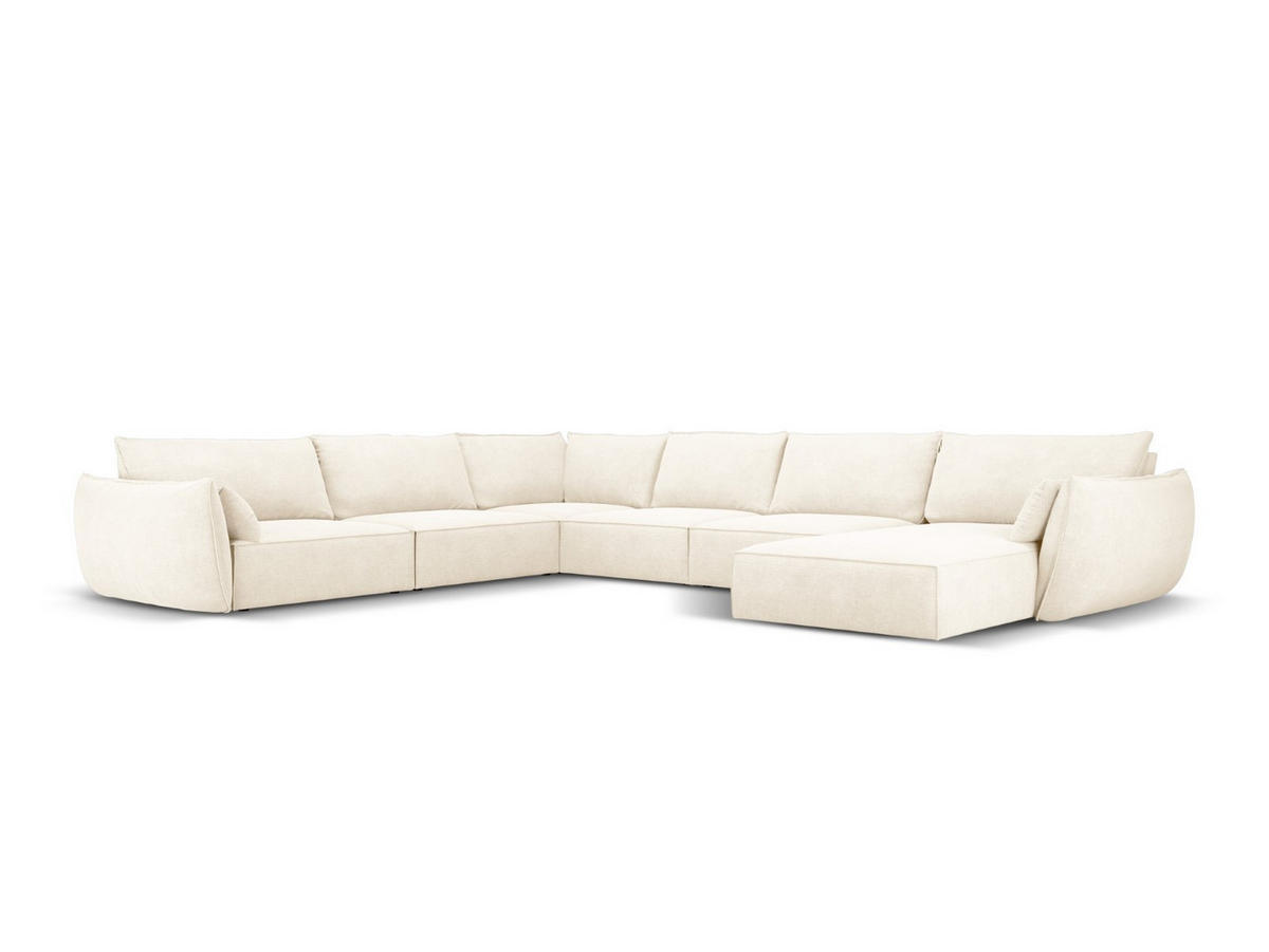PANORAMASOFA links Kaelle aus Chenille-Stoff leichtes beige 8 Sitzplätze - Creme, Textil (284/85/384cm) - Micadoni