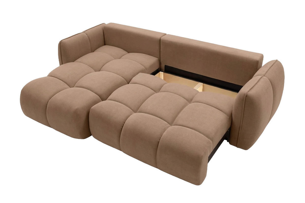 ECKSOFA L-Form Mit Schlaffunktion, Veloursstoff Bluvel, Latte, Links, BELVEDER L - Cappuccino, Holz (250/168cm) - Kaiser Möbel