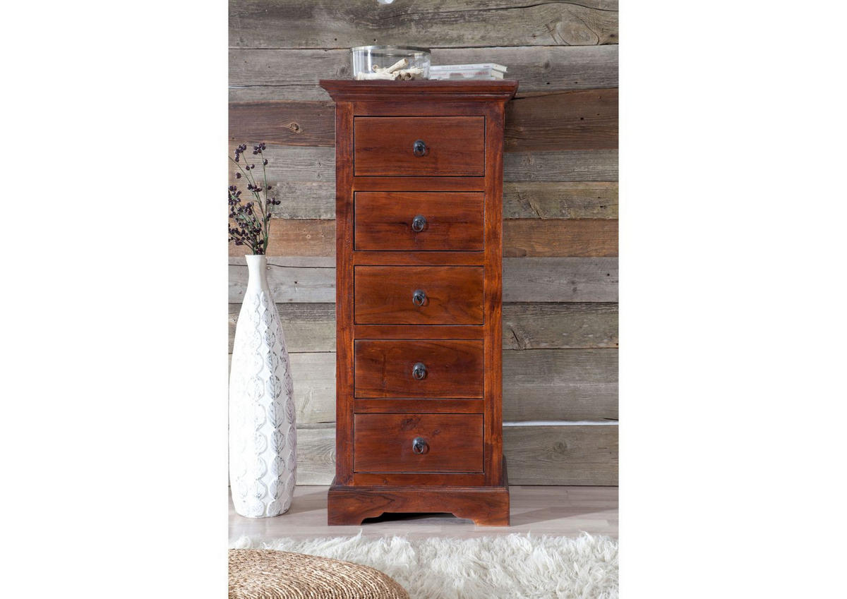 KOMMODE Akazie 54x44x122 nougat lackiert OXFORD #433 - Dunkelbraun, Holz (54/122/44cm) - Massivmoebel24