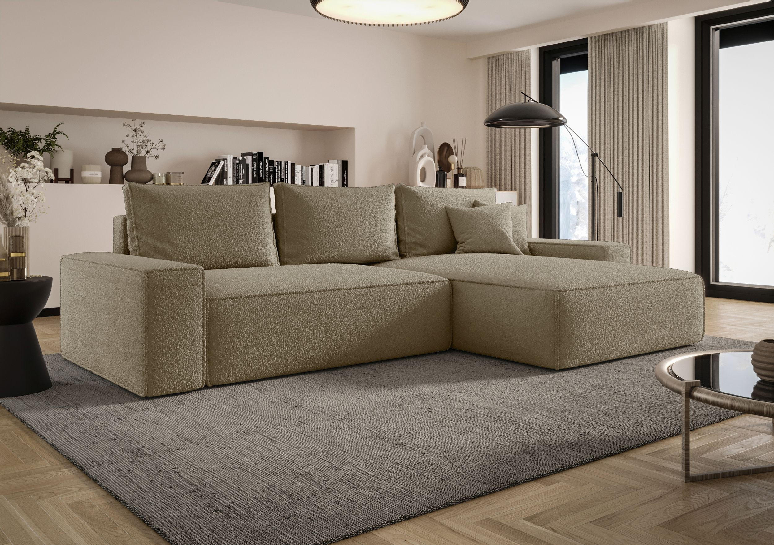 ECKSOFA MONA mit Schlaffunktion QUELLE 18 Rechts - Hellbraun, Textil (280/185cm) - Bedante