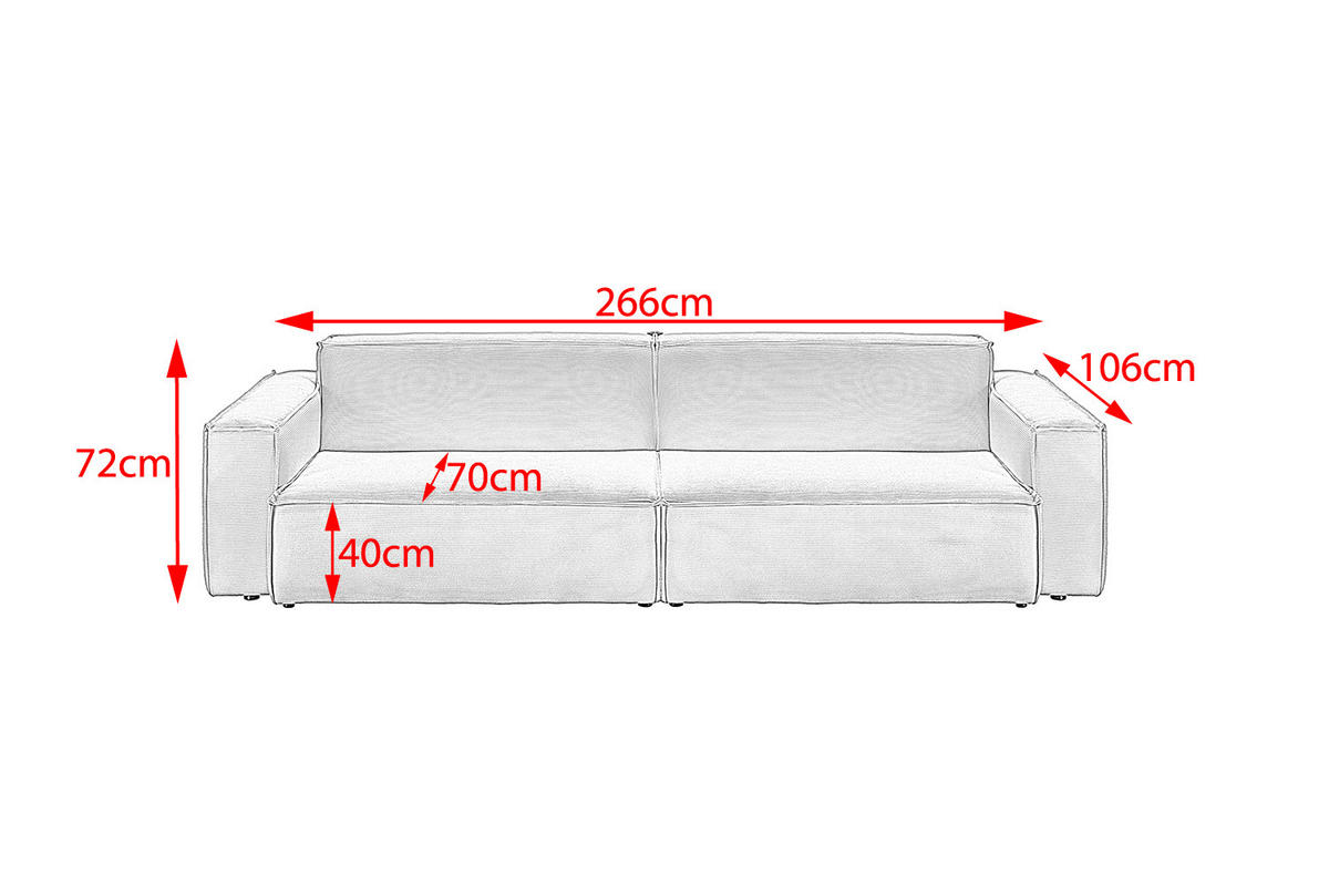 SOFA SAMU Dunkelgrün Cord - Dunkelgrün/Schwarz, Textil (266/72/106cm) - KAWOLA