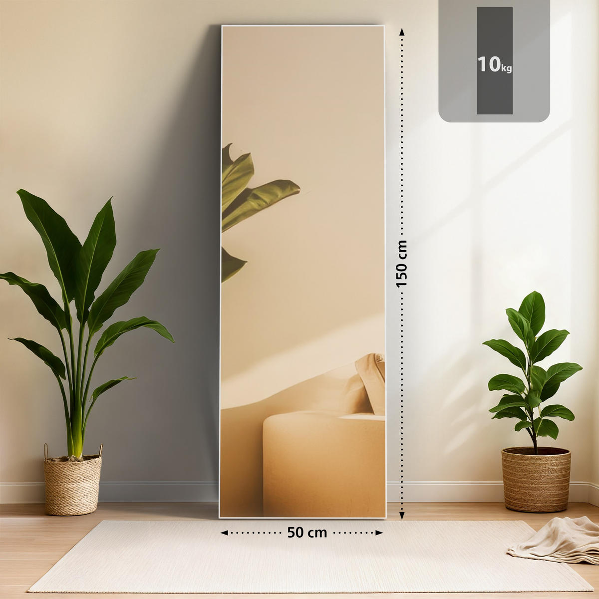 STANDSPIEGEL eckig 50/3/150 cm Glas Weiß Matt - Weiß, Glas (50/150/3cm) - CLP