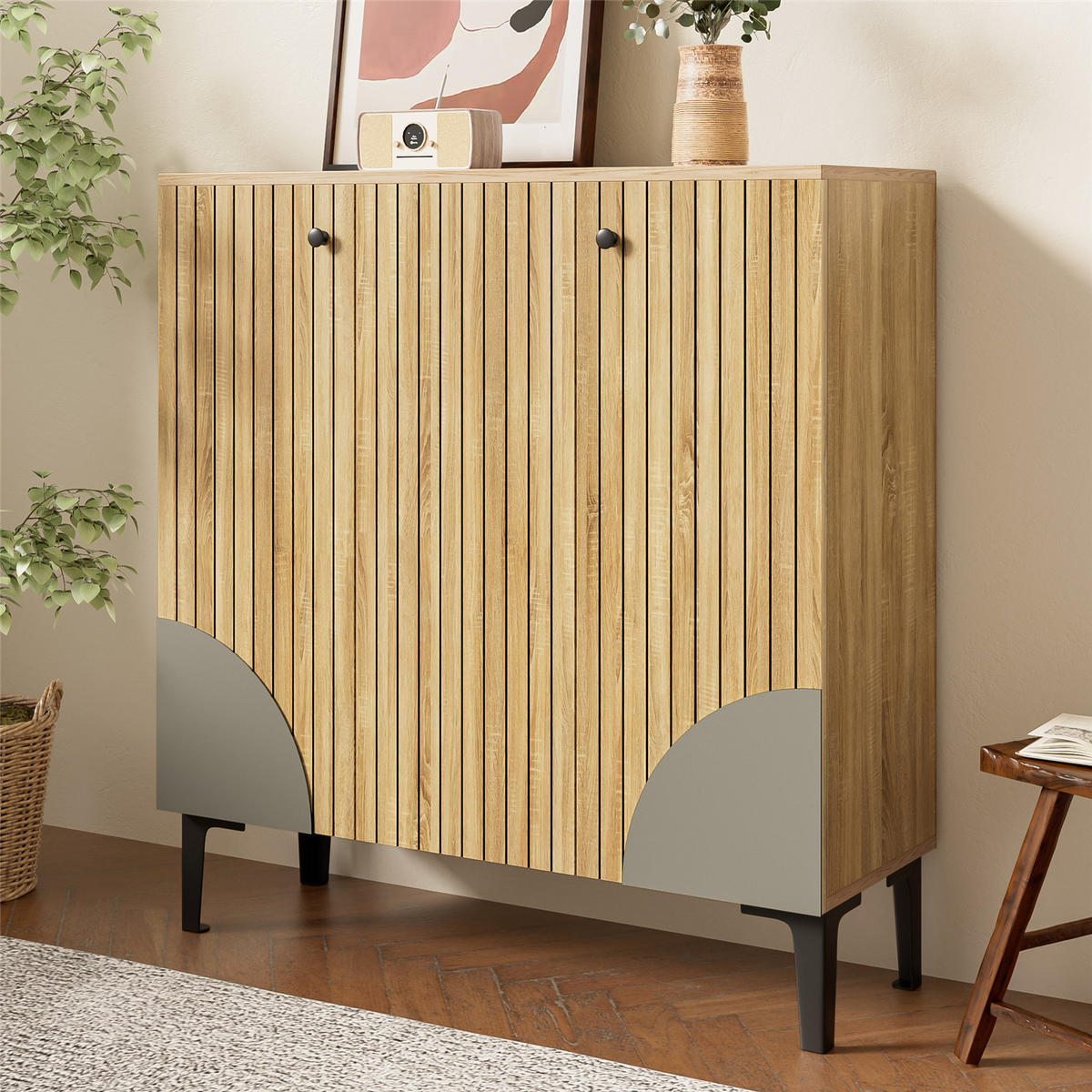 SCHUHSCHRANK 90 cm in Holzoptik mit 3 Türen - Naturfarben, Holz (90/94/23cm) - Kaket