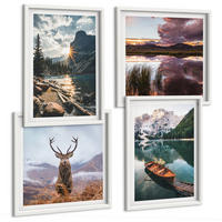 BILDER SET 4er Set - 50x50 cm & 40x60 cm Weißer Rahmen - Bergsee, Bootsfahrt, Sonnenuntergang, Hirsche - Weiß, Kunststoff (50/50cm) - TULUP