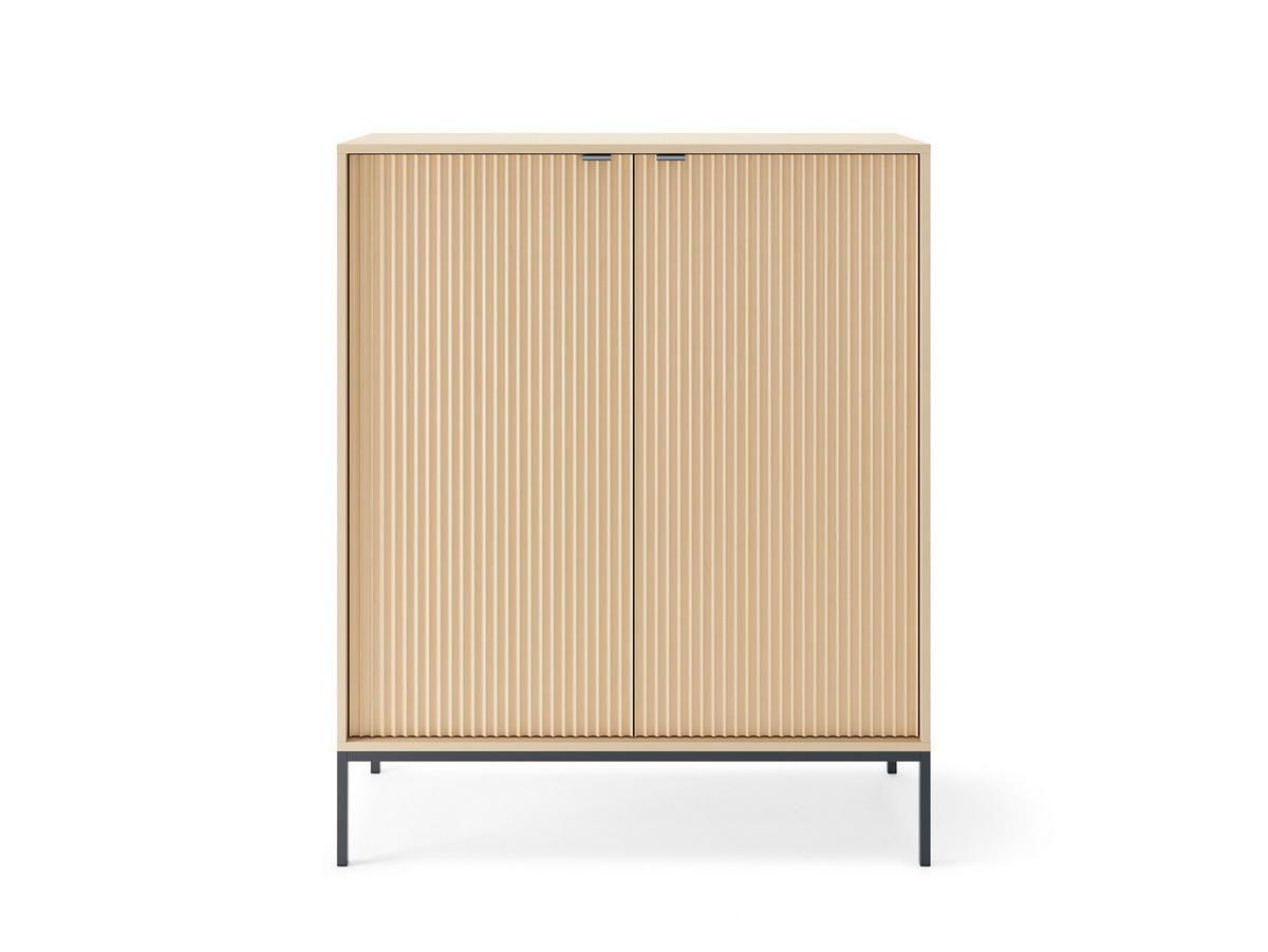 MODERNE Geriffelte Hochkommode KIOTO KW2D (Eiche Vicenza, Schwarzes Gestell, Soft-Close Türen) - Eichefarben/Schwarz, Holz/Holzwerkstoff (104/125/39cm) - Ravio