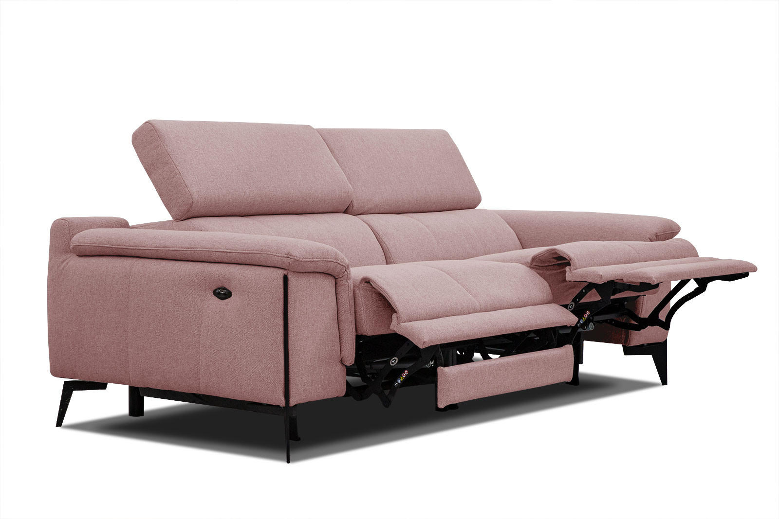 RELAXSOFA MATERA 3-Sitzer mit 2 Relaxfunktionen, hellrot - Hellrot/Schwarz, Holzwerkstoff/Textil (212/82/103cm) - Courtois Laville