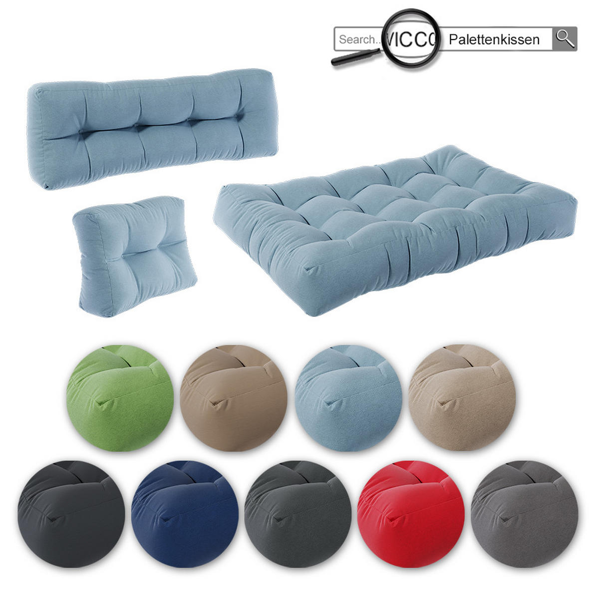 PALETTENKISSEN SET Flocken Eisblau 5 Teile - Hellblau, Textil (120/15/15cm) - Vicco