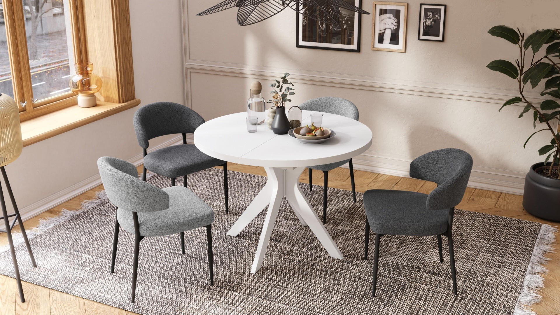 ESSTISCH rund Weiß matt ausziehbar - Weiß, Holzwerkstoff (110/110/77cm) - designimpex