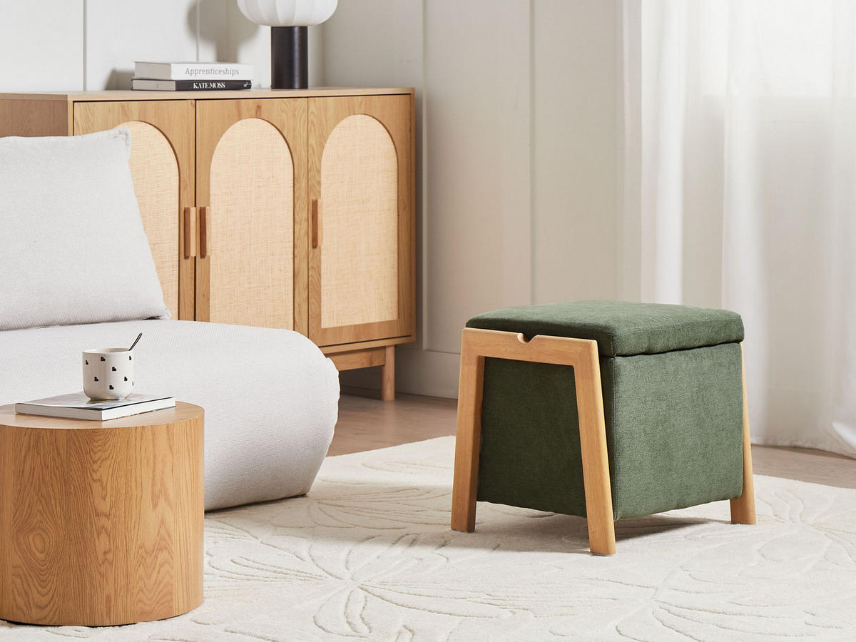 POUF cu spațiu de depozitare textil 45 cm verde Edland - verde, material textil (45/44/43cm) - Beliani