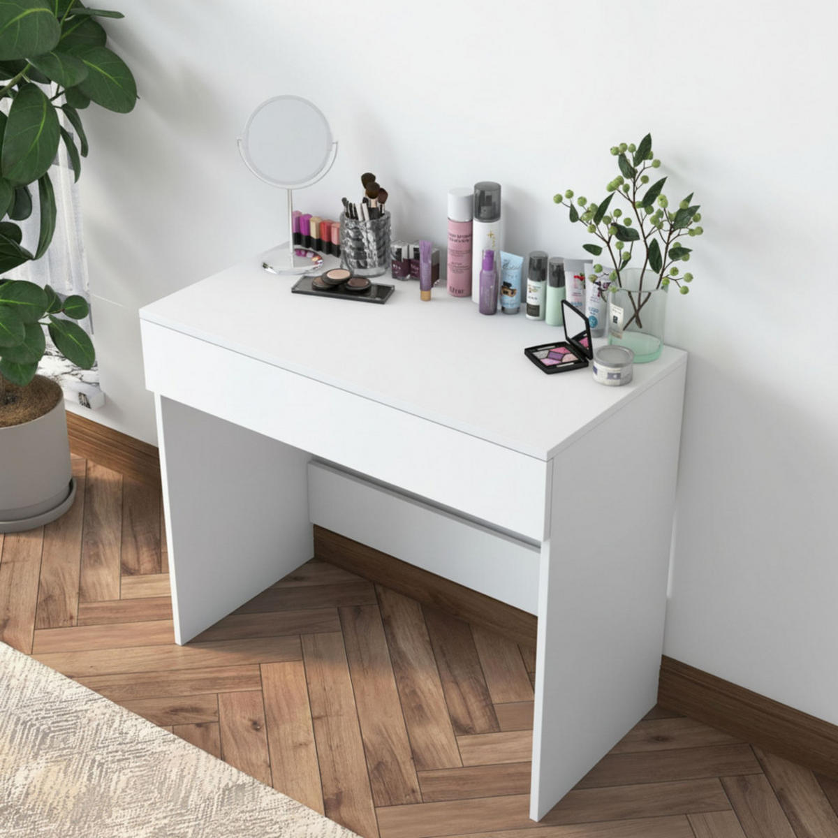 FRISIERTISCH mit 1 Schublade aus Holz, L90 cm - Auri - Weiss - Weiß, Holz (90/77/45cm) - Drawer