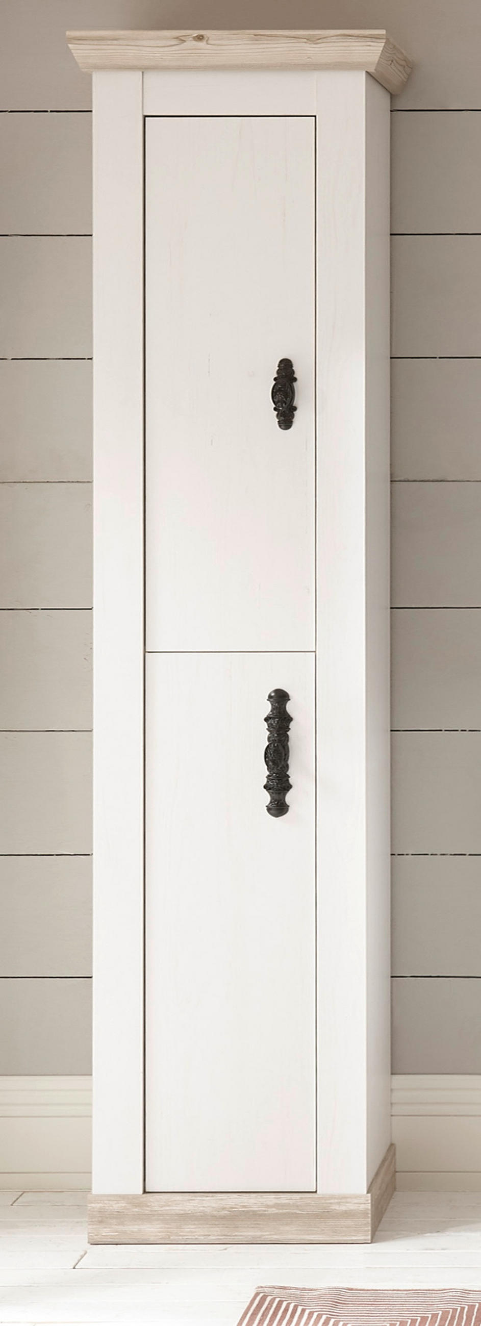 BAD-HOCHSCHRANK Pinie weiß, Oslo Pinie Landhaus, Badschrank, 42 x 200 cm - Dunkelgrau/Weiß, Holzwerkstoff/Metall (42/200/35cm) - Furn.Design