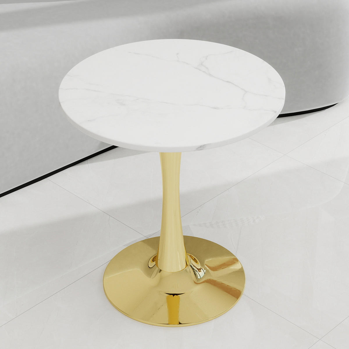 KONFERENČNÍ stolek 70/70/72 cm zlatá/bílá z umělého mramoru kulatý - zlatá, kámen (70/70/72cm) - OKWISH