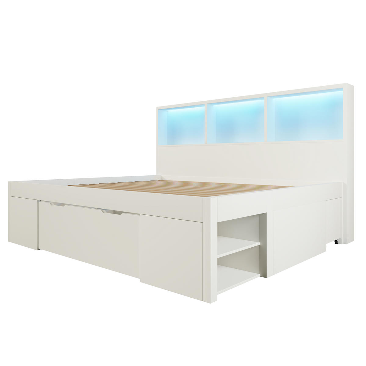 BETT 140/200 cm DE-32500 mit LED, USB und Stauraum Weiß - Weiß, Holz (140/200cm) - ComfortXL