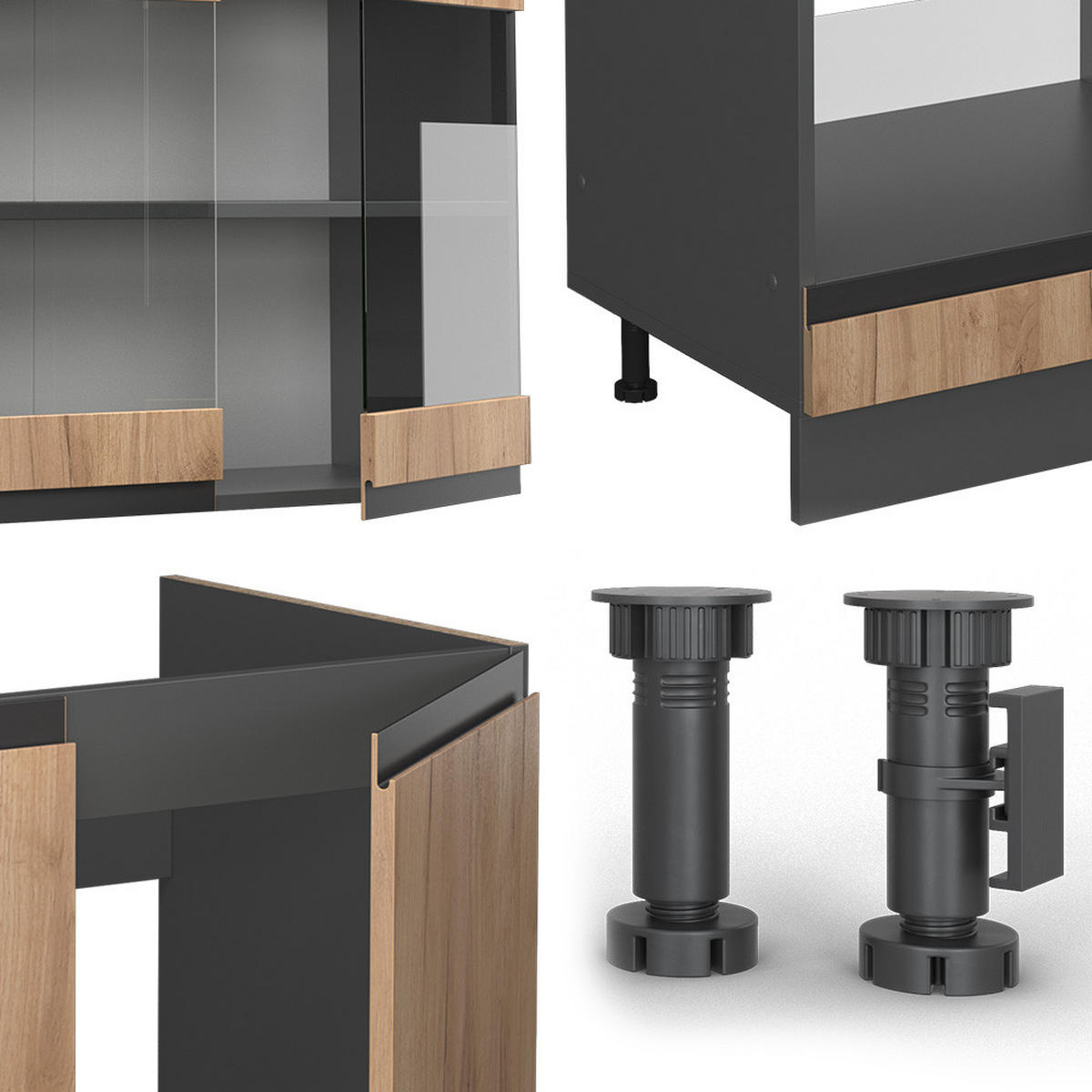 ECKKÜCHE R-Line Goldkraft Eiche/Anthrazit 257 x 277 cm J-Shape AP Marmor - Anthrazit/Eiche Wotan, Holzwerkstoff (277/81.6/60cm) - Vicco