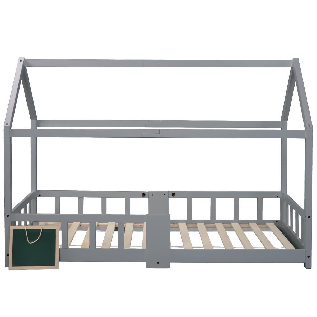 KINDEREINZELBETTEN aus Massivholz 90x200 cm in Grau mit Tafel - Grau, Holz (90/200cm) - Modfu