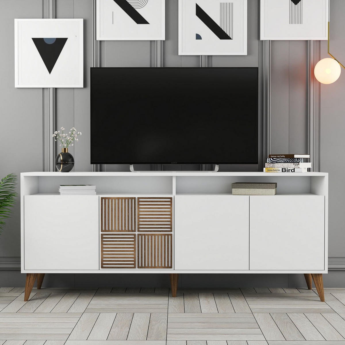 SIDEBOARD 4 Türen L180 cm - Milan - Weiß, Holzwerkstoff (35/78.6/180cm) - Calicosy